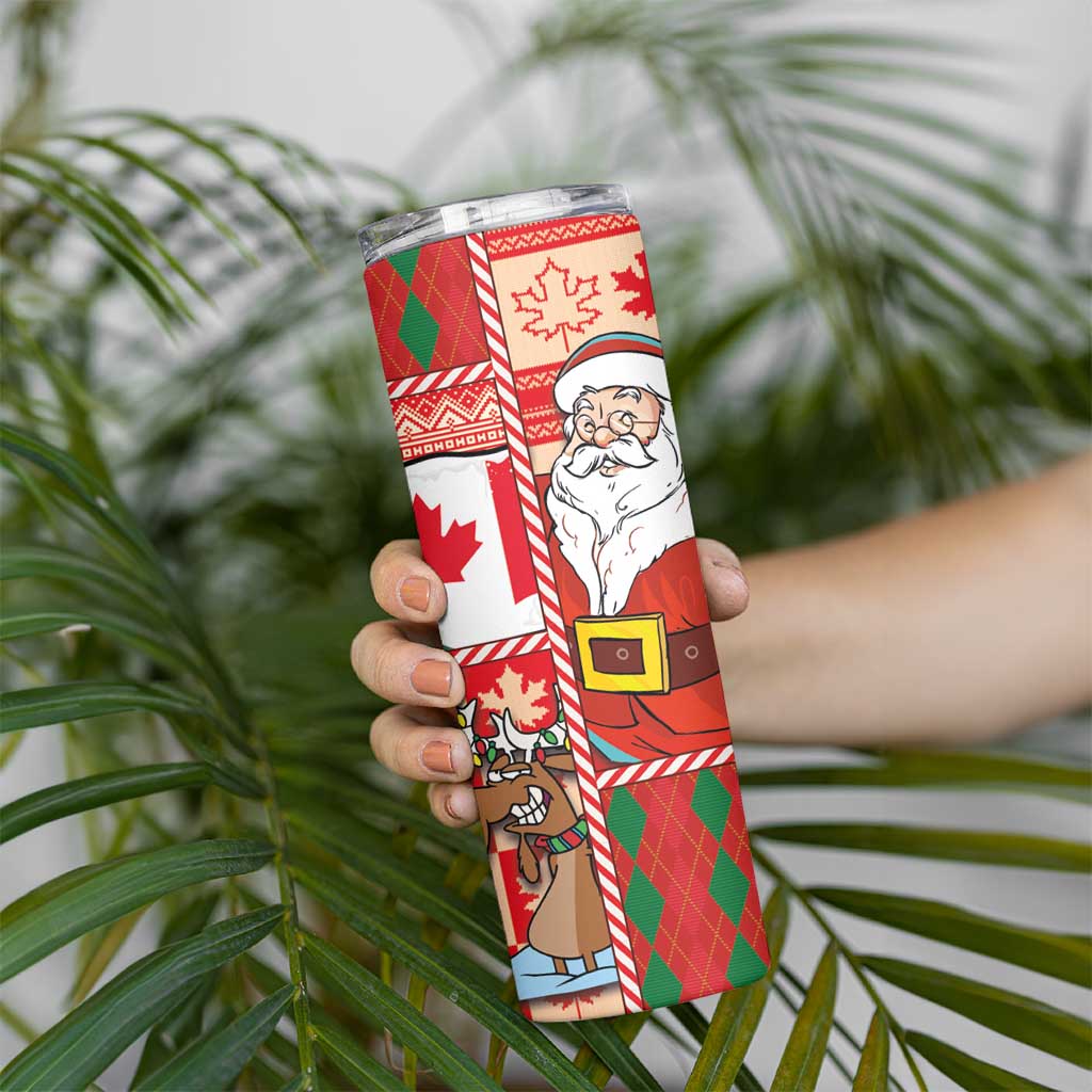 Canadian Christmas Skinny Tumbler A Merry Xmas Santa and Funny Moose - Wonder Print Shop