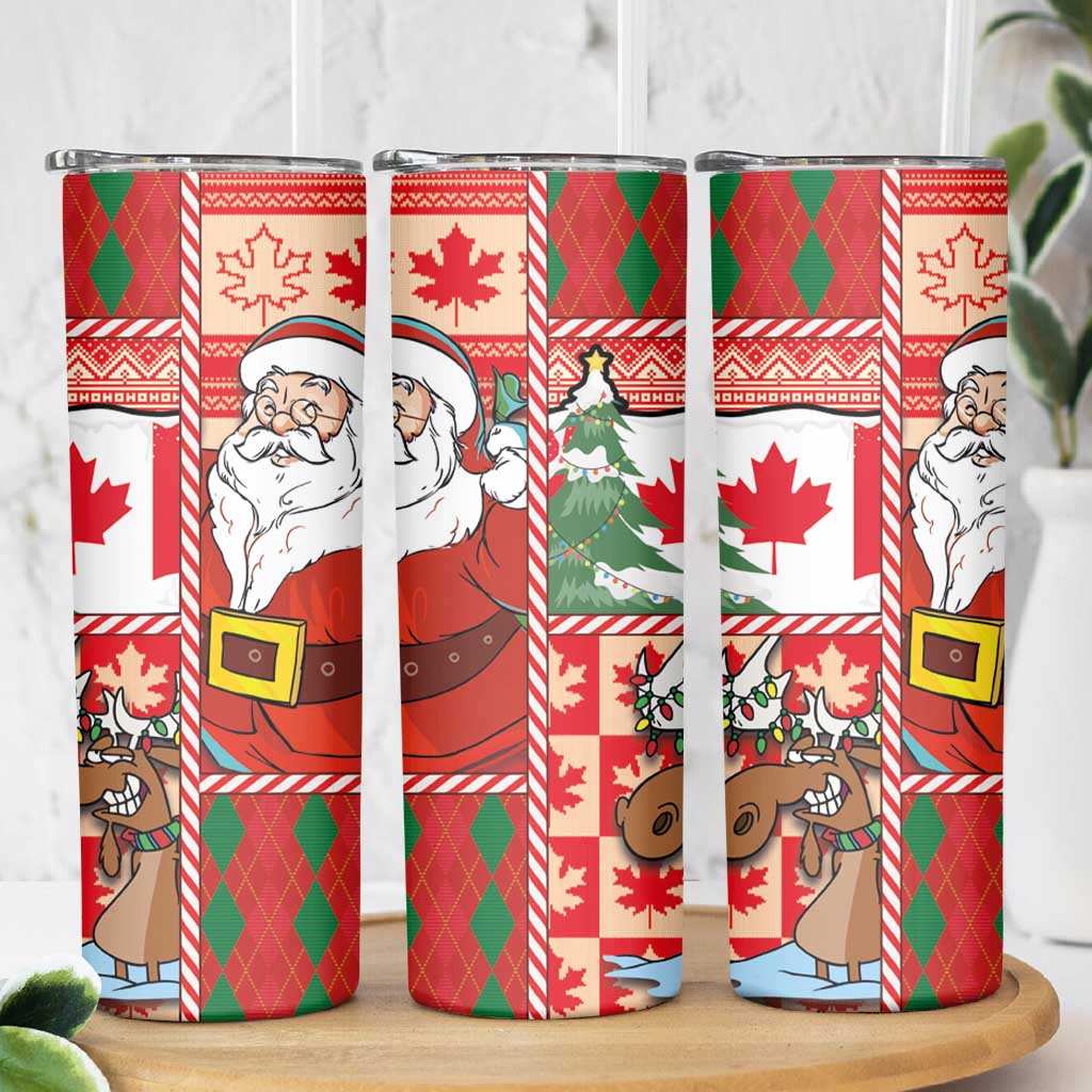 Canadian Christmas Skinny Tumbler A Merry Xmas Santa and Funny Moose - Wonder Print Shop