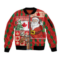 Canadian Christmas Sleeve Zip Bomber Jacket A Merry Xmas Santa and Funny Moose - Wonder Print Shop