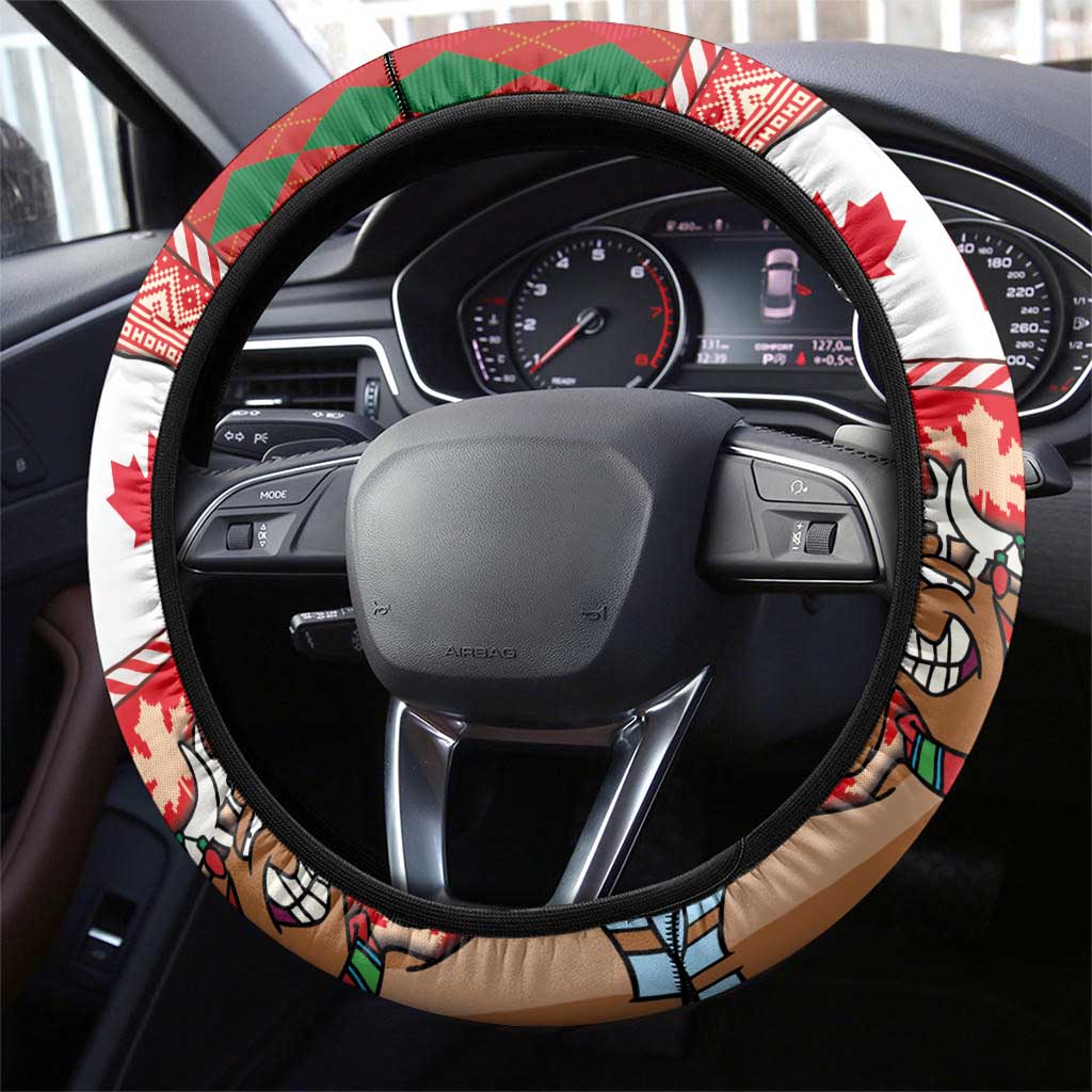 Canadian Christmas Steering Wheel Cover A Merry Xmas Santa and Funny Moose - Wonder Print Shop