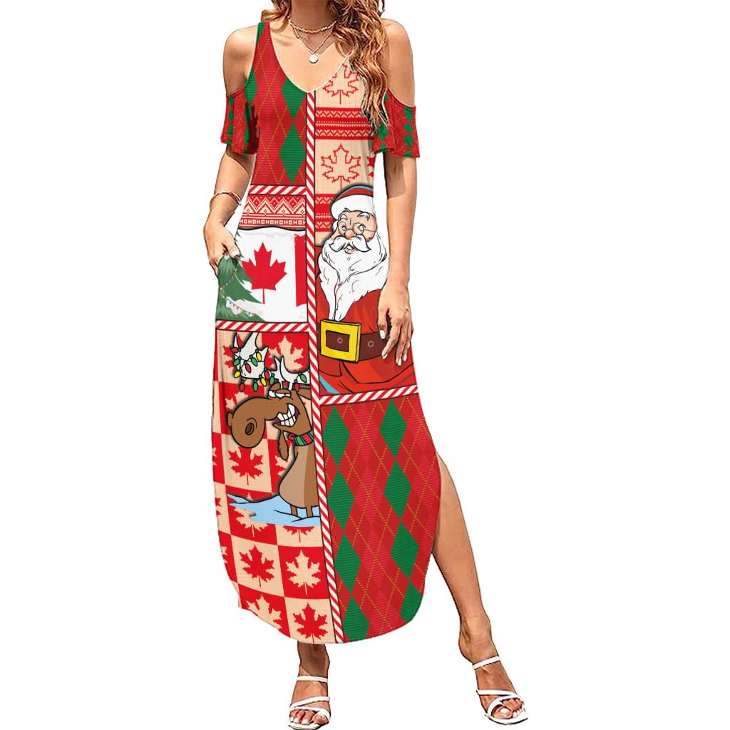 Canadian Christmas Summer Maxi Dress A Merry Xmas Santa and Funny Moose - Wonder Print Shop