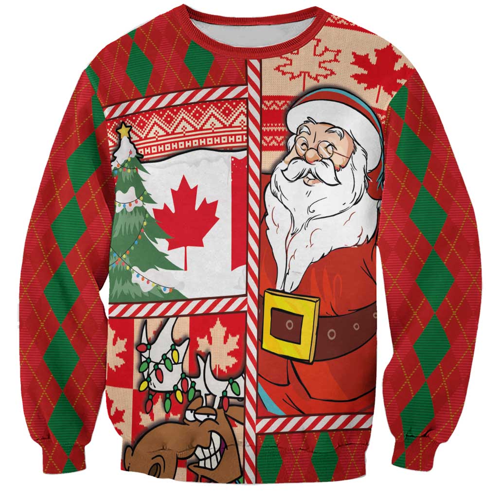 Canadian Christmas Sweatshirt A Merry Xmas Santa and Funny Moose - Wonder Print Shop