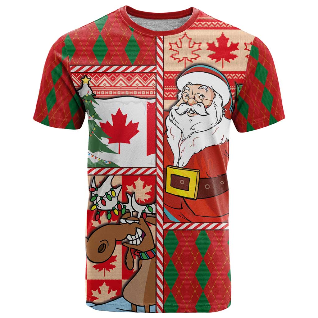 Canadian Christmas T Shirt A Merry Xmas Santa and Funny Moose - Wonder Print Shop