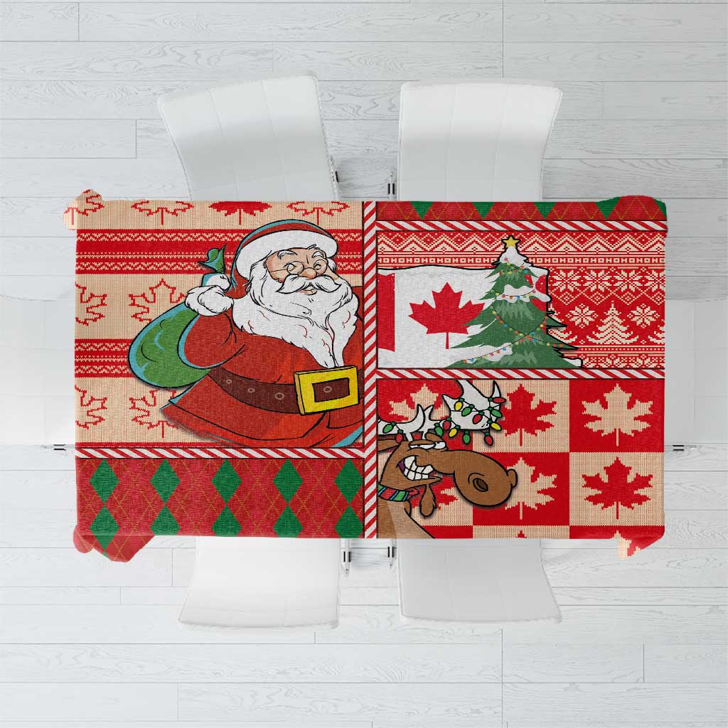 Canadian Christmas Tablecloth A Merry Xmas Santa and Funny Moose - Wonder Print Shop