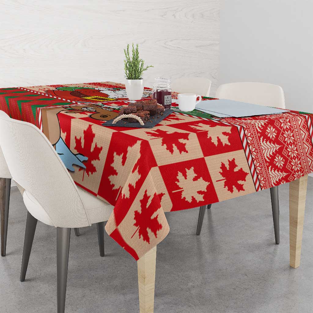 Canadian Christmas Tablecloth A Merry Xmas Santa and Funny Moose - Wonder Print Shop