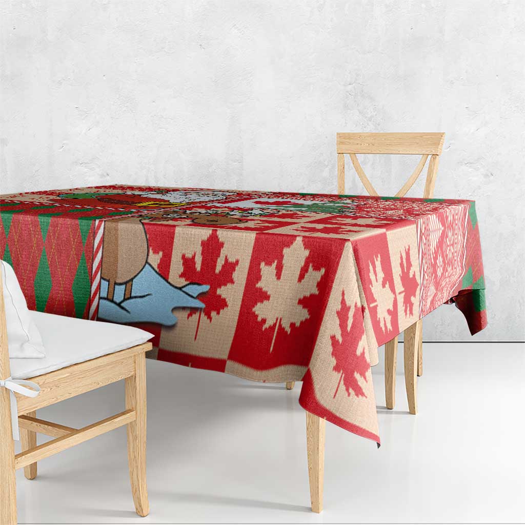 Canadian Christmas Tablecloth A Merry Xmas Santa and Funny Moose - Wonder Print Shop