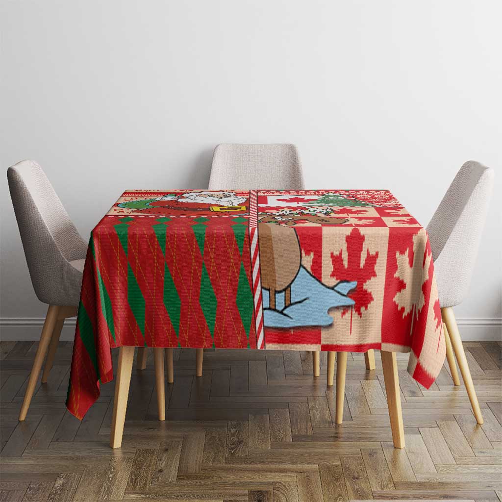 Canadian Christmas Tablecloth A Merry Xmas Santa and Funny Moose - Wonder Print Shop