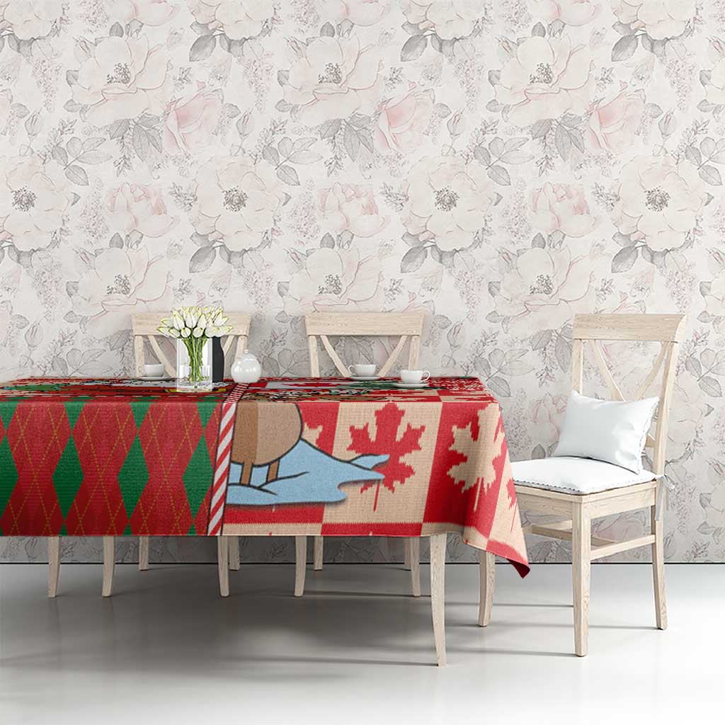 Canadian Christmas Tablecloth A Merry Xmas Santa and Funny Moose - Wonder Print Shop
