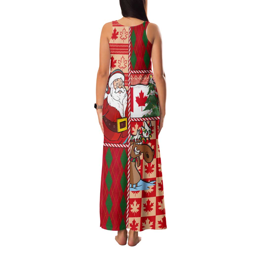 Canadian Christmas Tank Maxi Dress A Merry Xmas Santa and Funny Moose - Wonder Print Shop