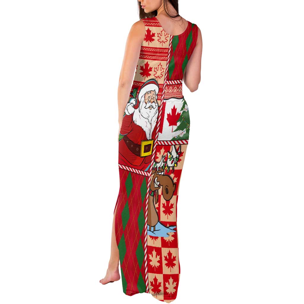 Canadian Christmas Tank Maxi Dress A Merry Xmas Santa and Funny Moose - Wonder Print Shop