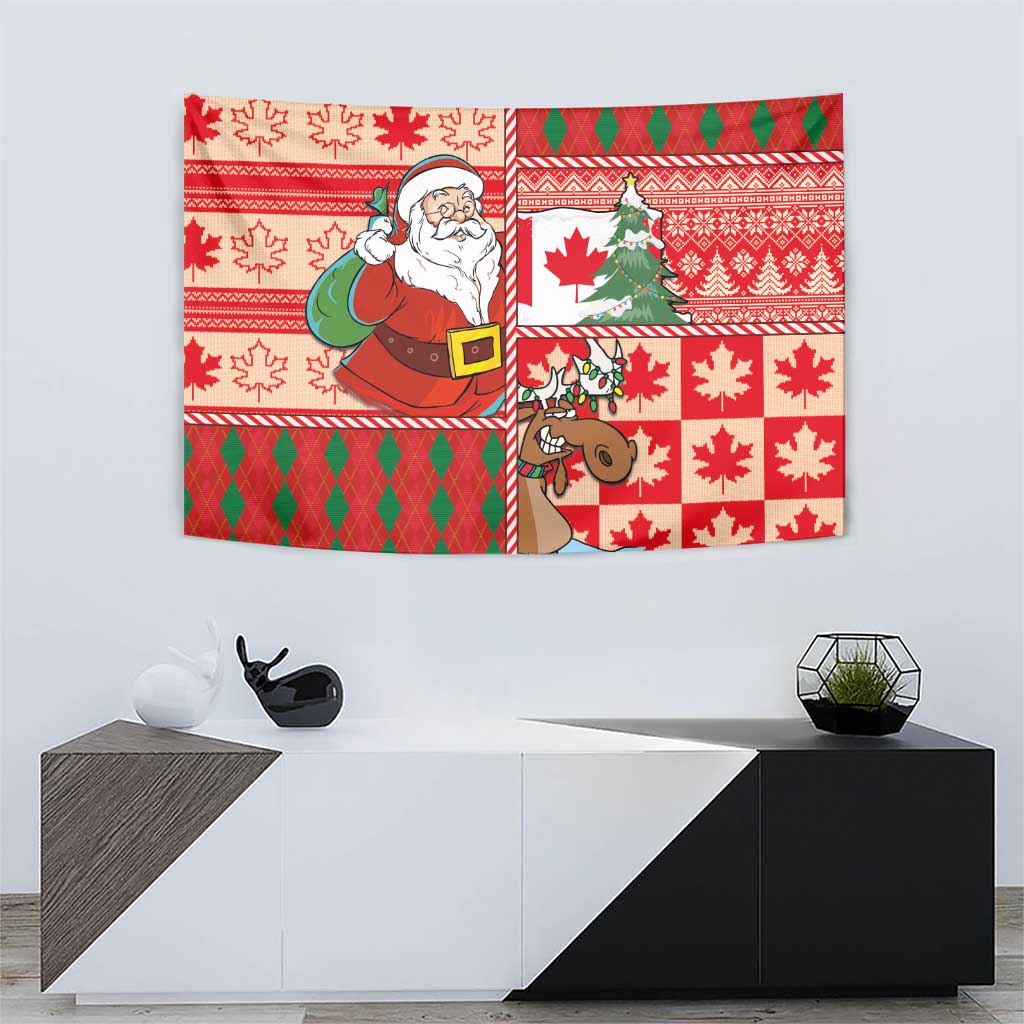 Canadian Christmas Tapestry A Merry Xmas Santa and Funny Moose - Wonder Print Shop