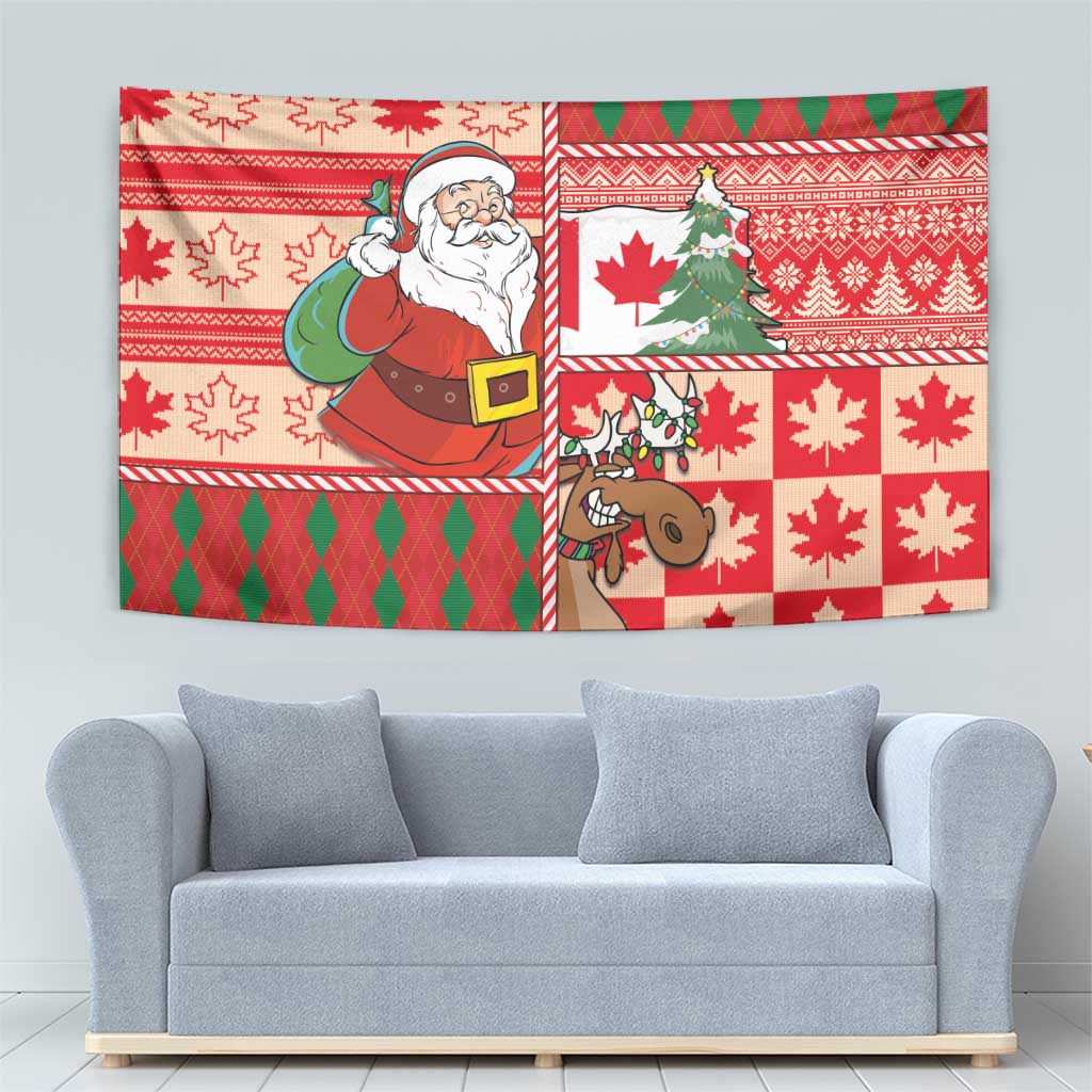 Canadian Christmas Tapestry A Merry Xmas Santa and Funny Moose - Wonder Print Shop