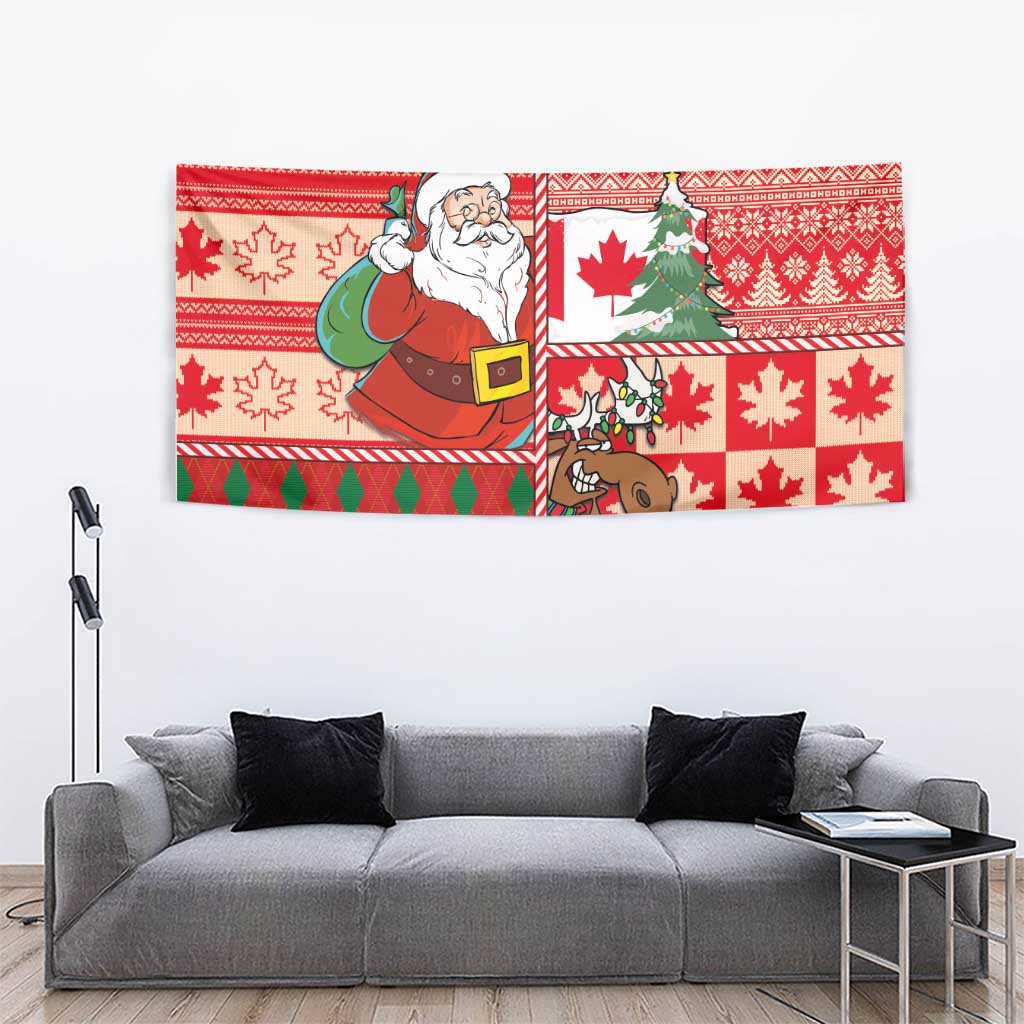 Canadian Christmas Tapestry A Merry Xmas Santa and Funny Moose - Wonder Print Shop