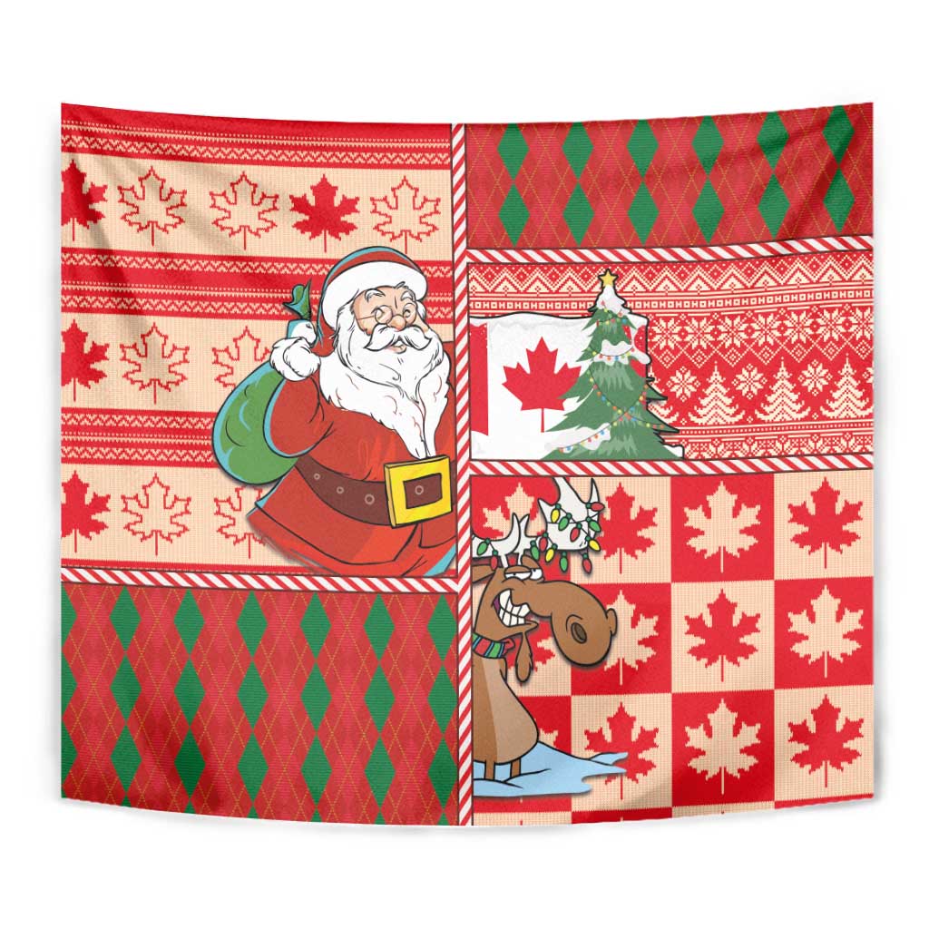 Canadian Christmas Tapestry A Merry Xmas Santa and Funny Moose - Wonder Print Shop