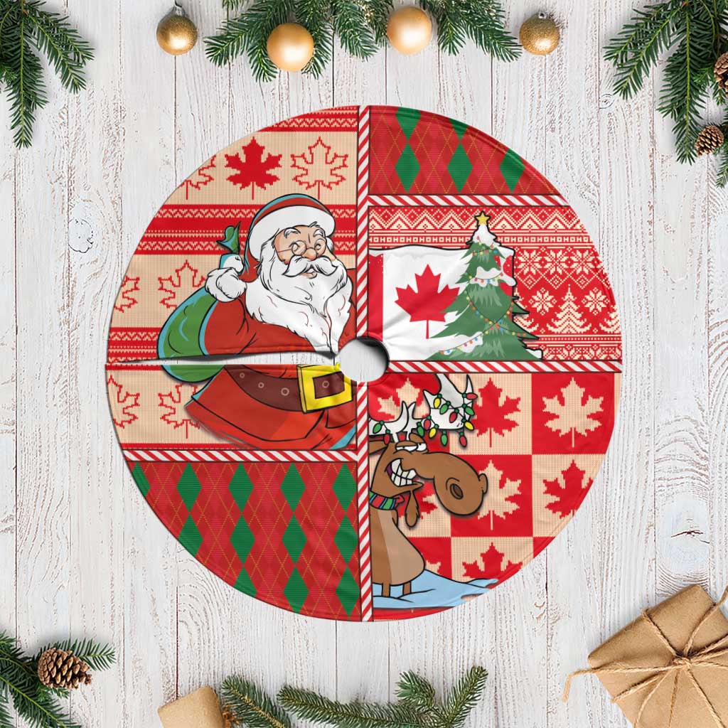 Canadian Christmas Tree Skirt A Merry Xmas Santa and Funny Moose - Wonder Print Shop