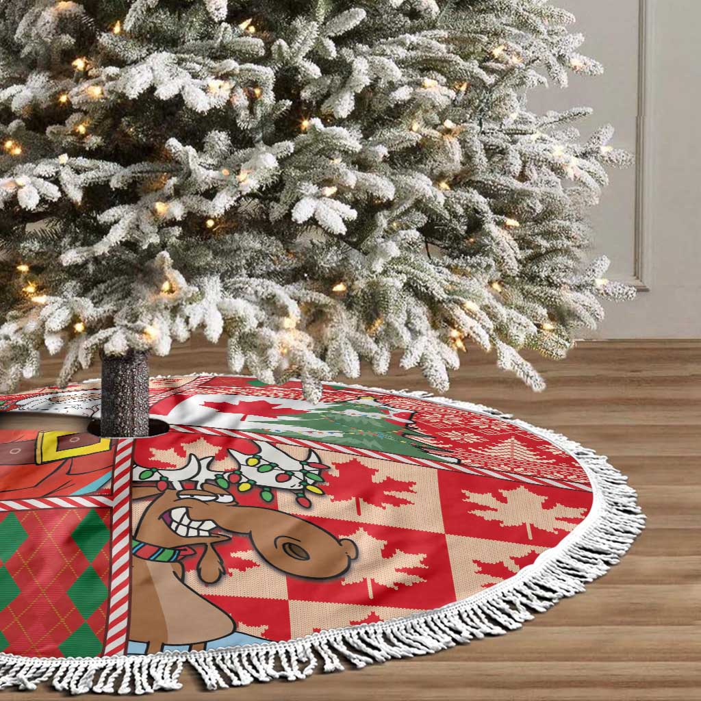 Canadian Christmas Tree Skirt A Merry Xmas Santa and Funny Moose - Wonder Print Shop