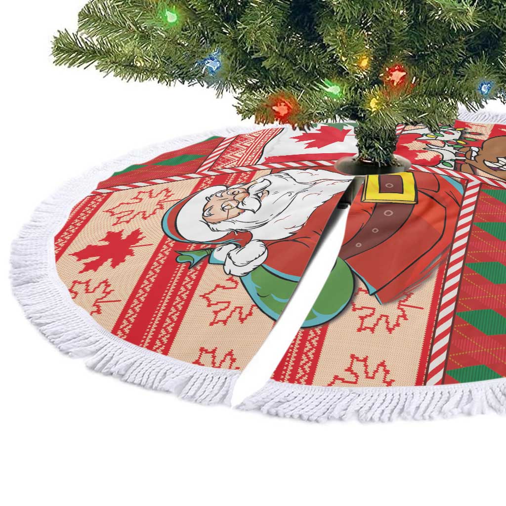 Canadian Christmas Tree Skirt A Merry Xmas Santa and Funny Moose - Wonder Print Shop