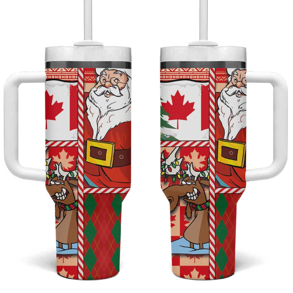 Canadian Christmas Tumbler With Handle A Merry Xmas Santa and Funny Moose - Wonder Print Shop