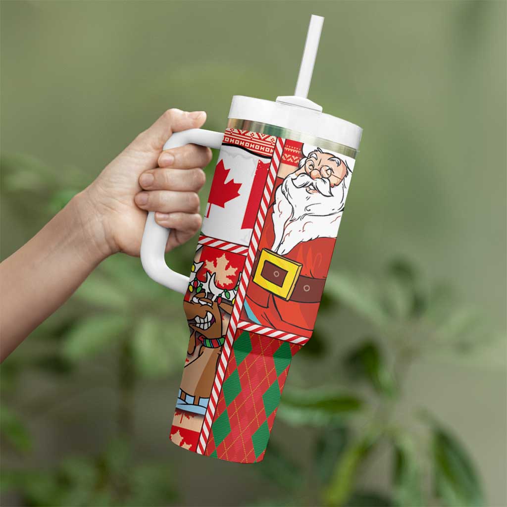 Canadian Christmas Tumbler With Handle A Merry Xmas Santa and Funny Moose - Wonder Print Shop