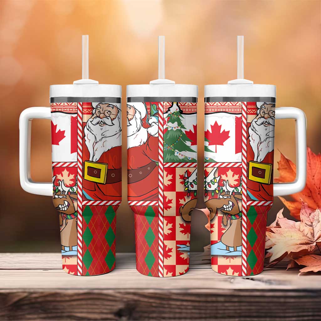 Canadian Christmas Tumbler With Handle A Merry Xmas Santa and Funny Moose - Wonder Print Shop