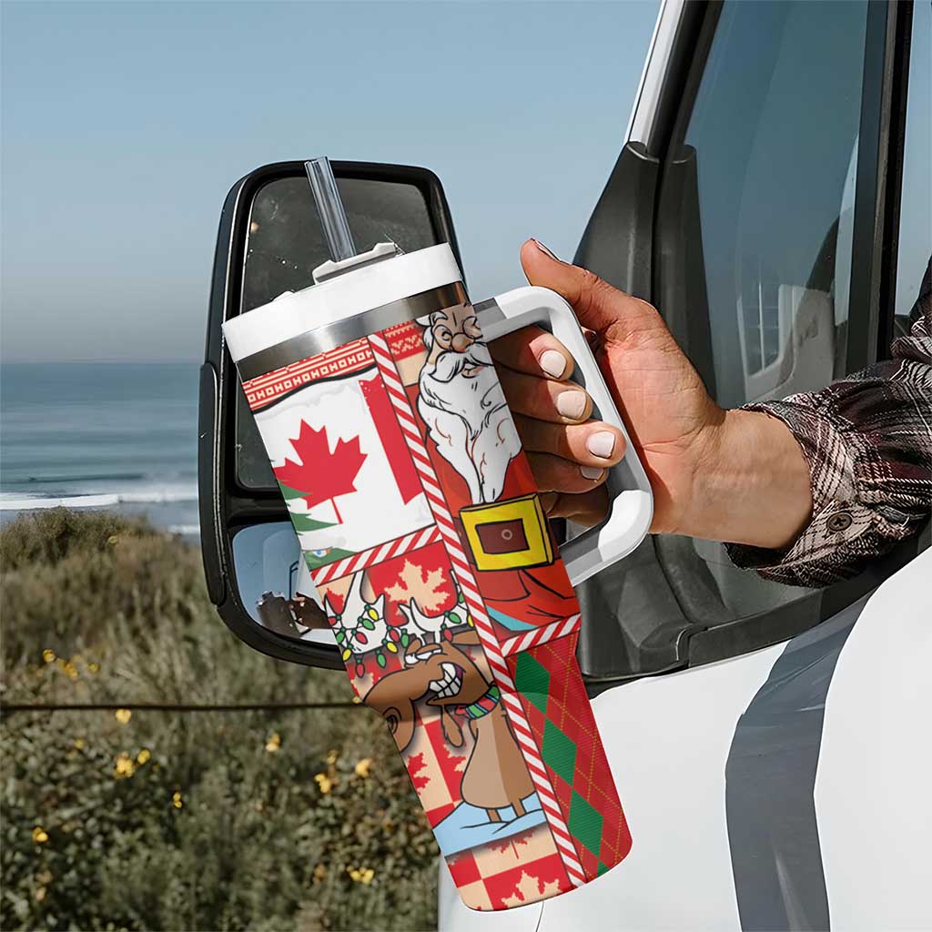 Canadian Christmas Tumbler With Handle A Merry Xmas Santa and Funny Moose - Wonder Print Shop