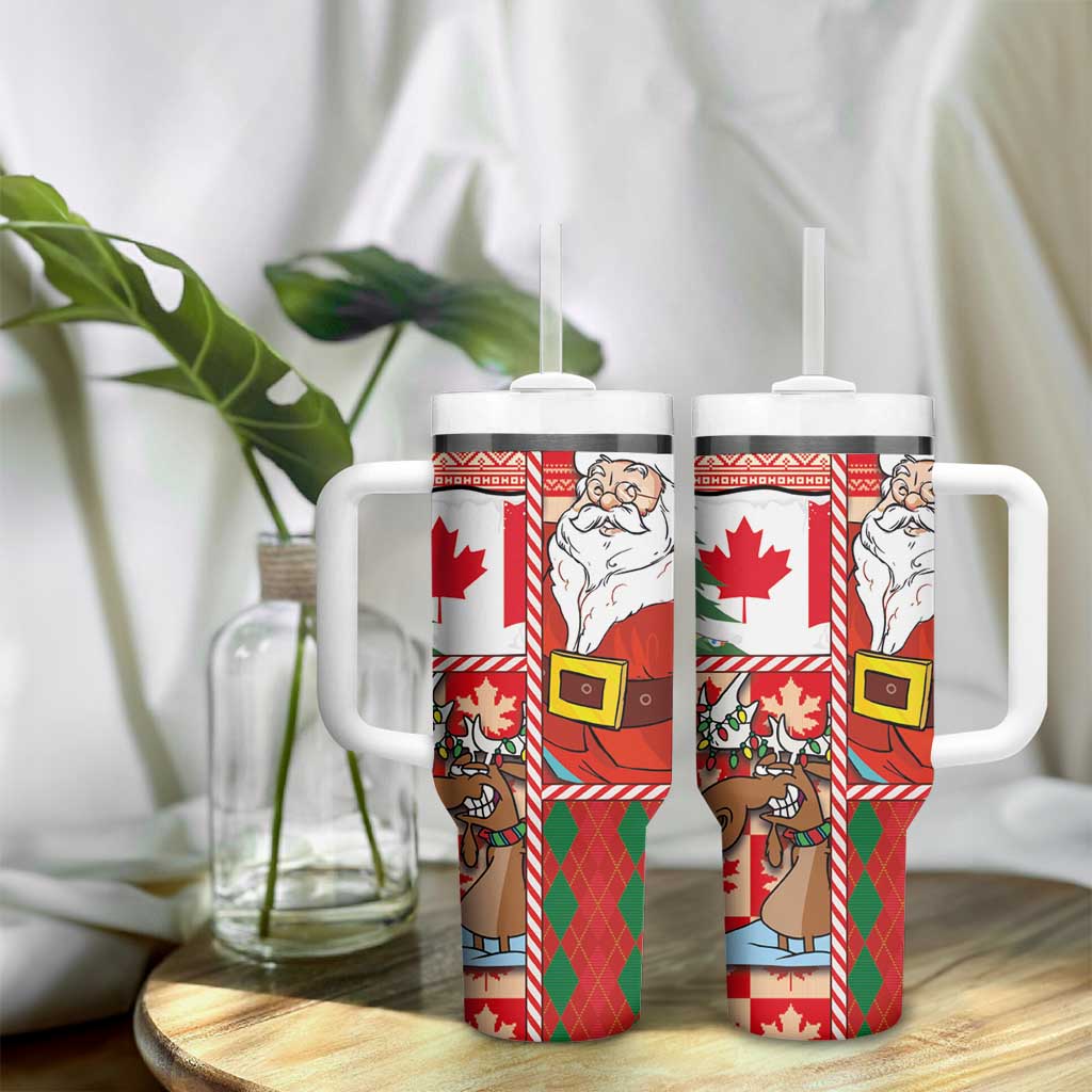 Canadian Christmas Tumbler With Handle A Merry Xmas Santa and Funny Moose - Wonder Print Shop