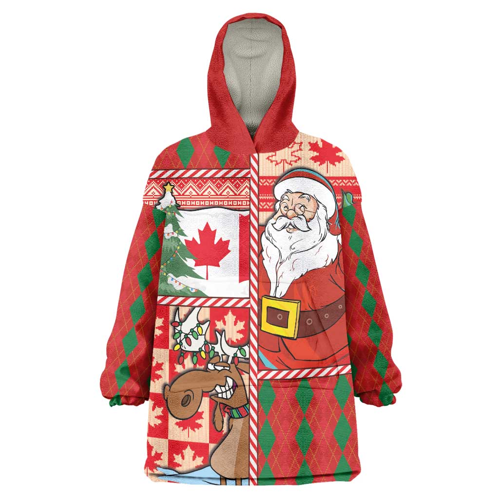 Canadian Christmas Wearable Blanket Hoodie A Merry Xmas Santa and Funny Moose - Wonder Print Shop