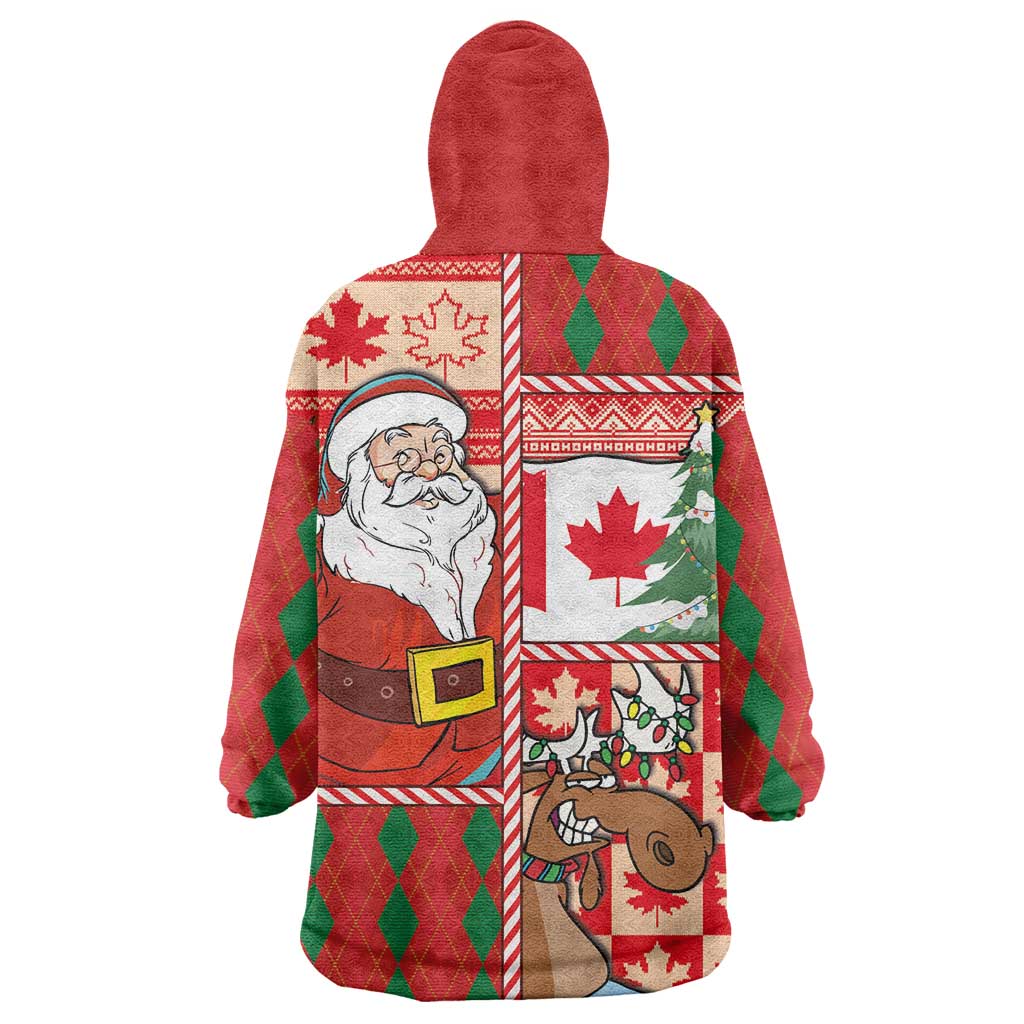 Canadian Christmas Wearable Blanket Hoodie A Merry Xmas Santa and Funny Moose - Wonder Print Shop