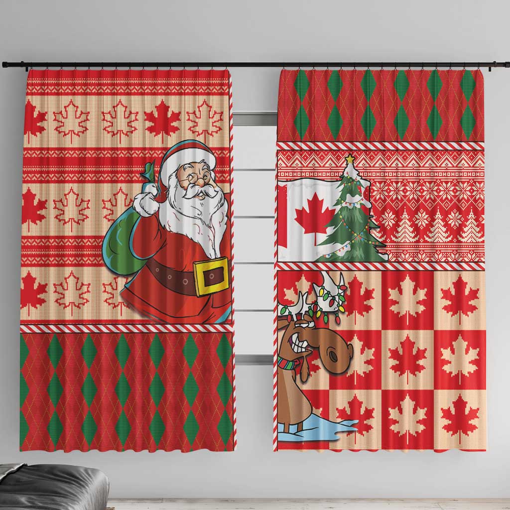 Canadian Christmas Window Curtain A Merry Xmas Santa and Funny Moose - Wonder Print Shop
