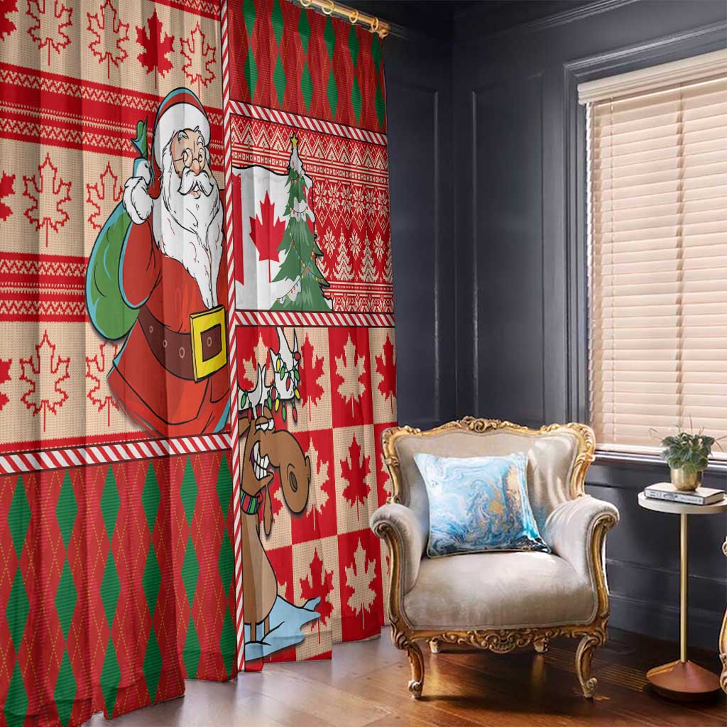 Canadian Christmas Window Curtain A Merry Xmas Santa and Funny Moose - Wonder Print Shop