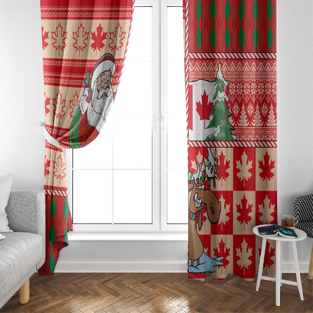 Canadian Christmas Window Curtain A Merry Xmas Santa and Funny Moose - Wonder Print Shop