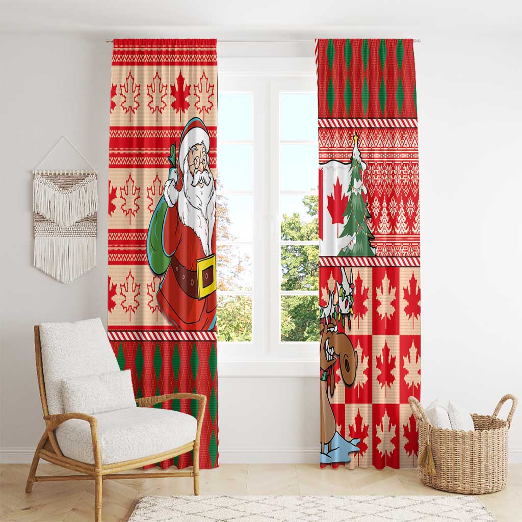 Canadian Christmas Window Curtain A Merry Xmas Santa and Funny Moose - Wonder Print Shop