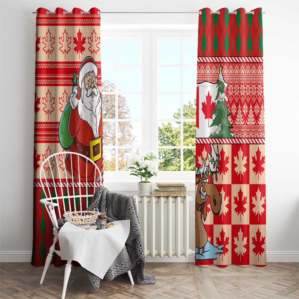 Canadian Christmas Window Curtain A Merry Xmas Santa and Funny Moose - Wonder Print Shop