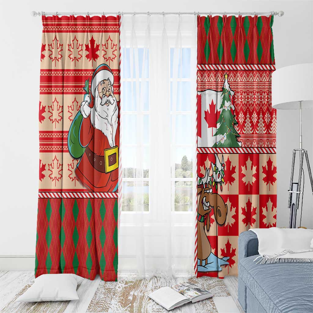 Canadian Christmas Window Curtain A Merry Xmas Santa and Funny Moose - Wonder Print Shop