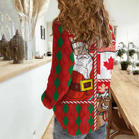 Canadian Christmas Women Casual Shirt A Merry Xmas Santa and Funny Moose - Wonder Print Shop