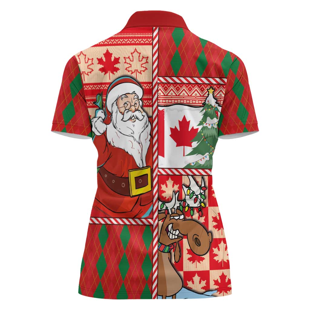 Canadian Christmas Women Polo Shirt A Merry Xmas Santa and Funny Moose - Wonder Print Shop