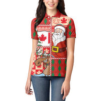 Canadian Christmas Women Polo Shirt A Merry Xmas Santa and Funny Moose - Wonder Print Shop