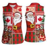 Canadian Christmas Women Sleeveless Polo Shirt A Merry Xmas Santa and Funny Moose - Wonder Print Shop