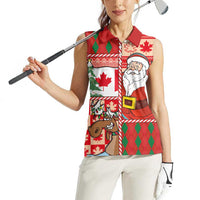 Canadian Christmas Women Sleeveless Polo Shirt A Merry Xmas Santa and Funny Moose - Wonder Print Shop