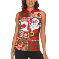 Canadian Christmas Women Sleeveless Polo Shirt A Merry Xmas Santa and Funny Moose - Wonder Print Shop