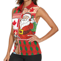 Canadian Christmas Women Sleeveless Polo Shirt A Merry Xmas Santa and Funny Moose - Wonder Print Shop