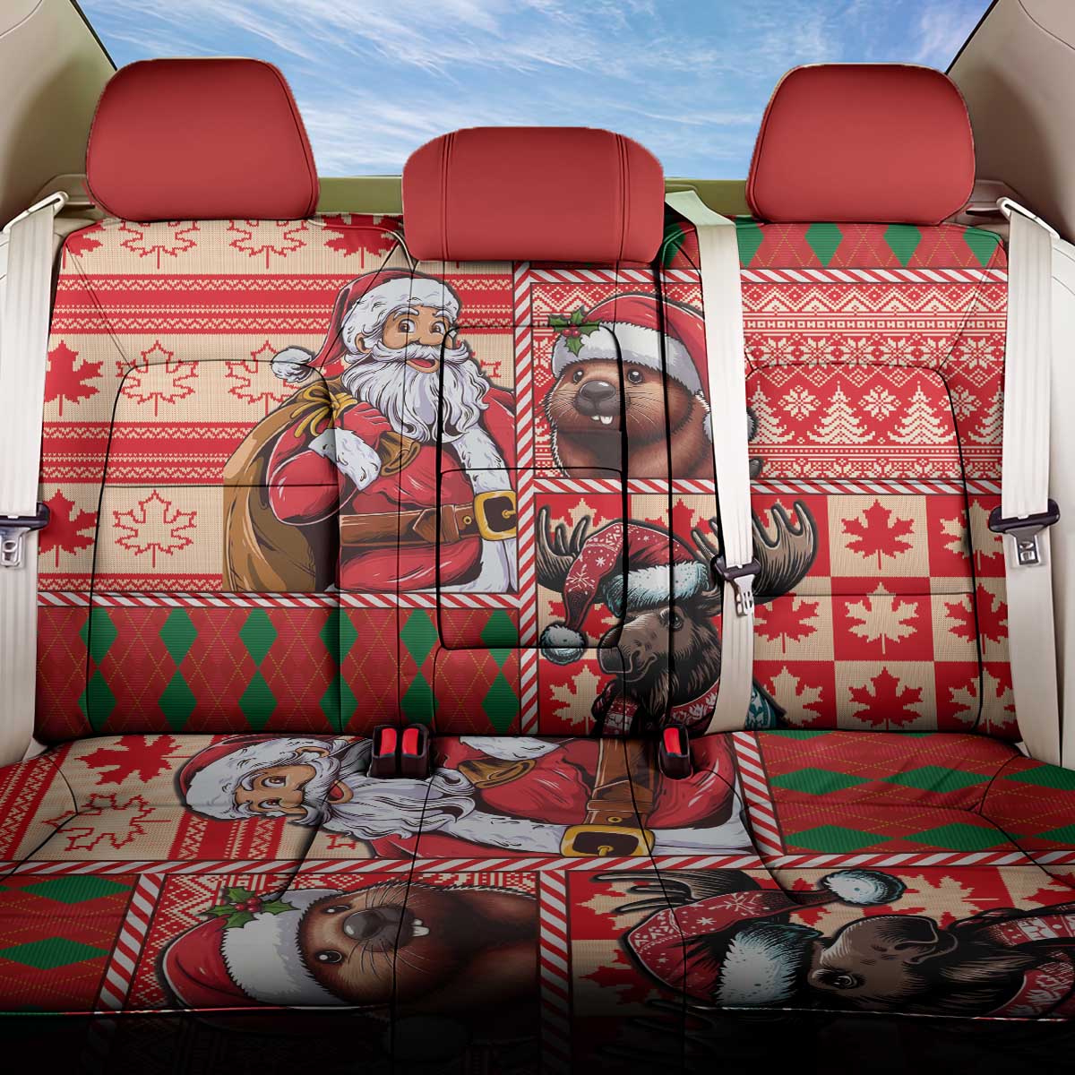 Canadian Christmas Back Car Seat Cover Santa Hoho Holiday - A Beaver and Moose - Wonder Print Shop