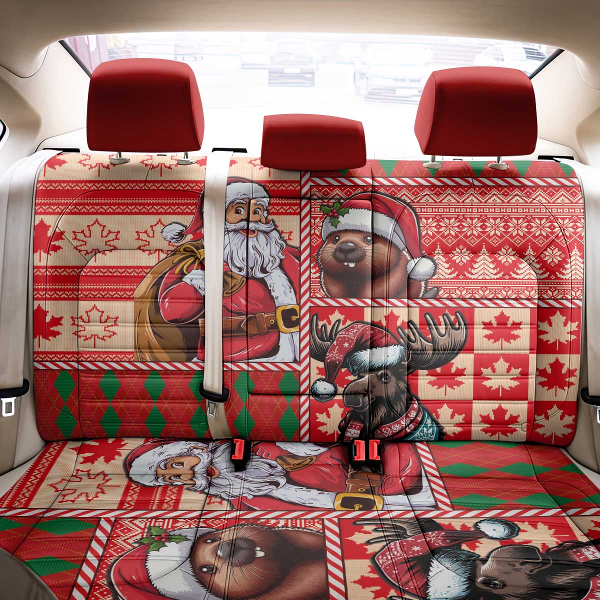 Canadian Christmas Back Car Seat Cover Santa Hoho Holiday - A Beaver and Moose - Wonder Print Shop