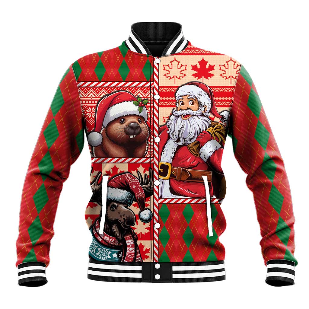 Canadian Christmas Baseball Jacket Santa Hoho Holiday - A Beaver and Moose - Wonder Print Shop