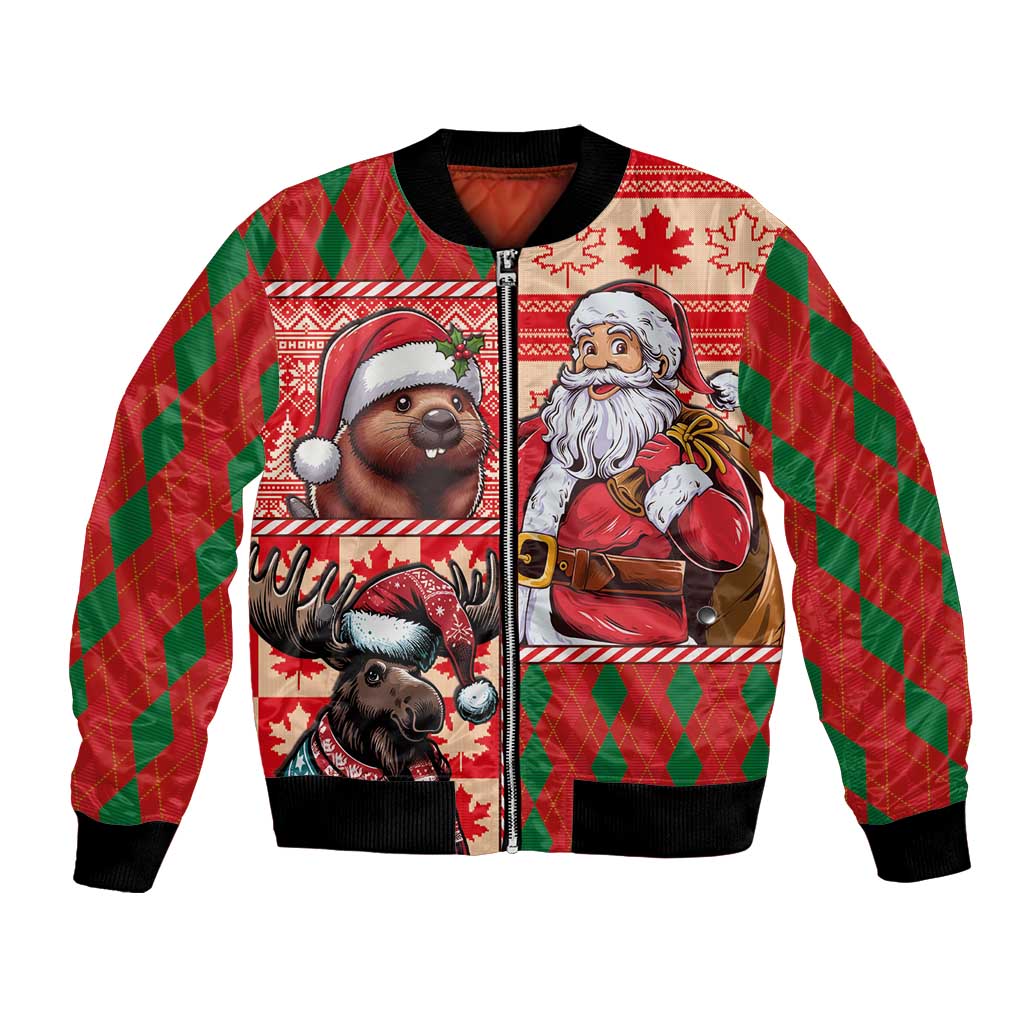 Canadian Christmas Bomber Jacket Santa Hoho Holiday - A Beaver and Moose - Wonder Print Shop