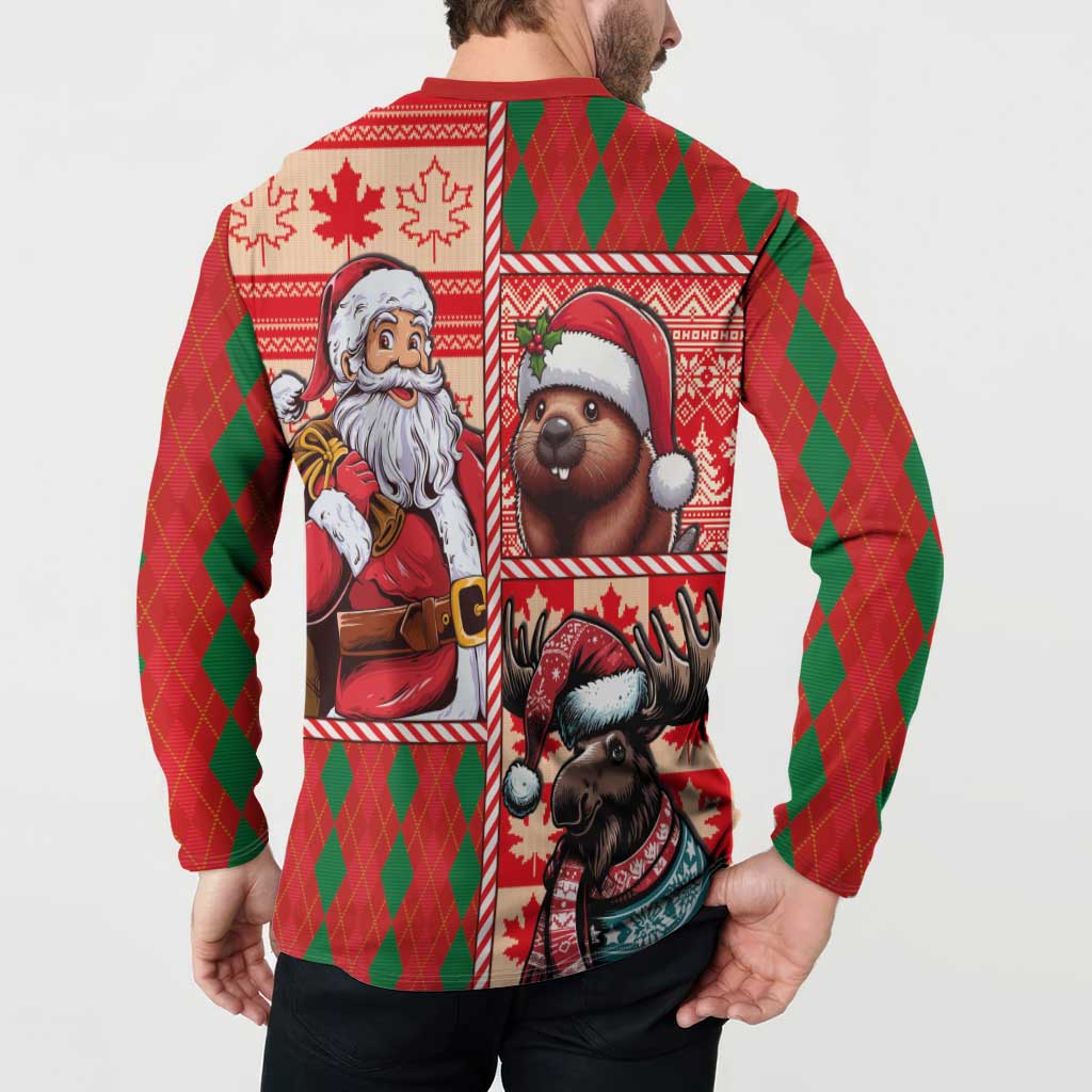 Canadian Christmas Button Sweatshirt Santa Hoho Holiday - A Beaver and Moose - Wonder Print Shop