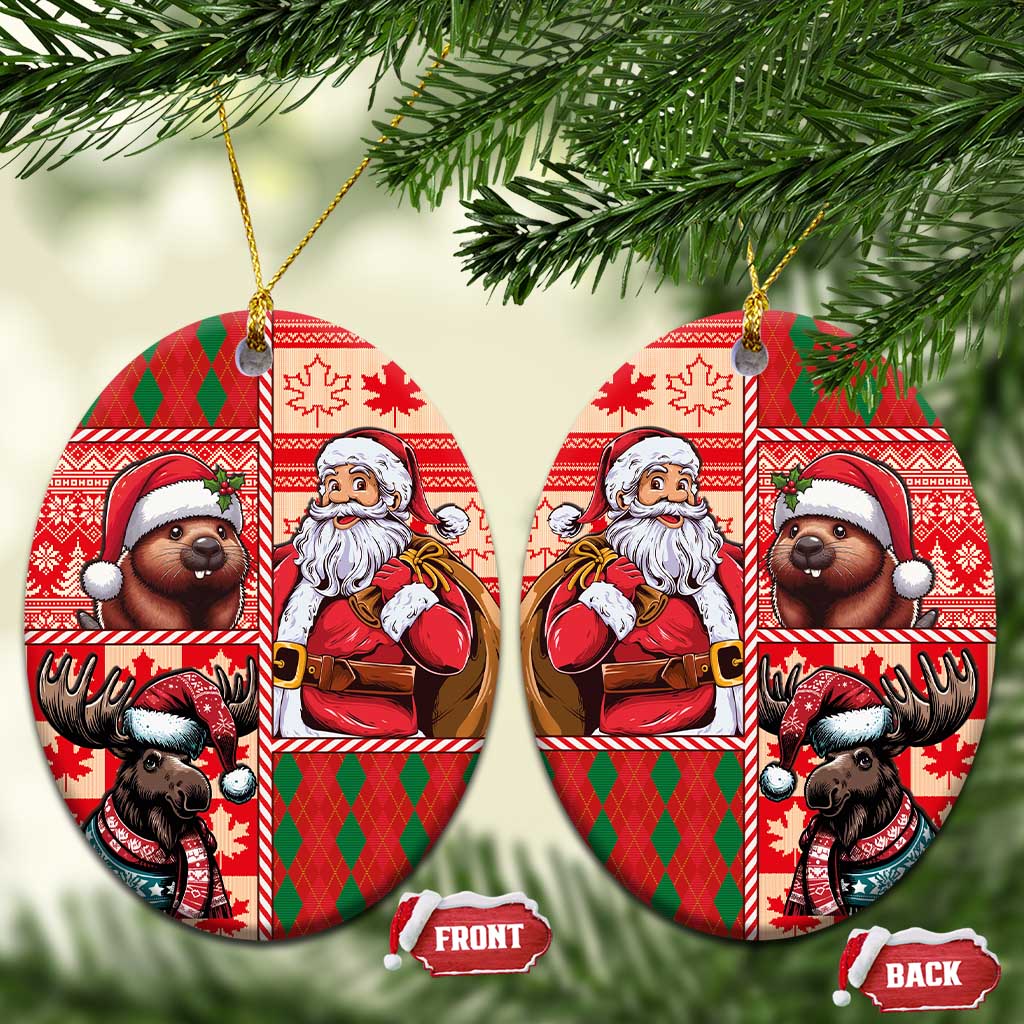 Canadian Christmas Ceramic Ornament Santa Hoho Holiday - A Beaver and Moose - Wonder Print Shop