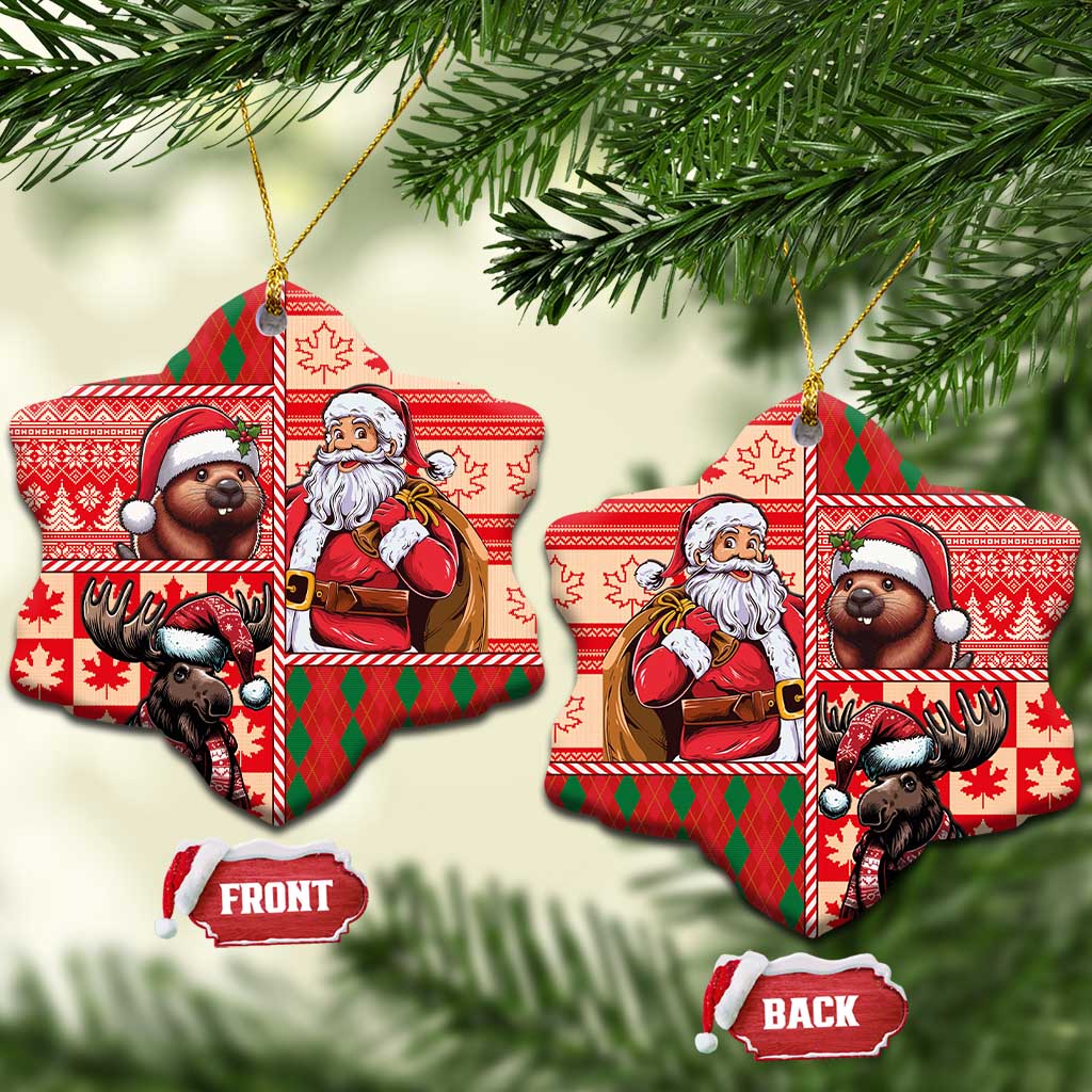 Canadian Christmas Ceramic Ornament Santa Hoho Holiday - A Beaver and Moose - Wonder Print Shop