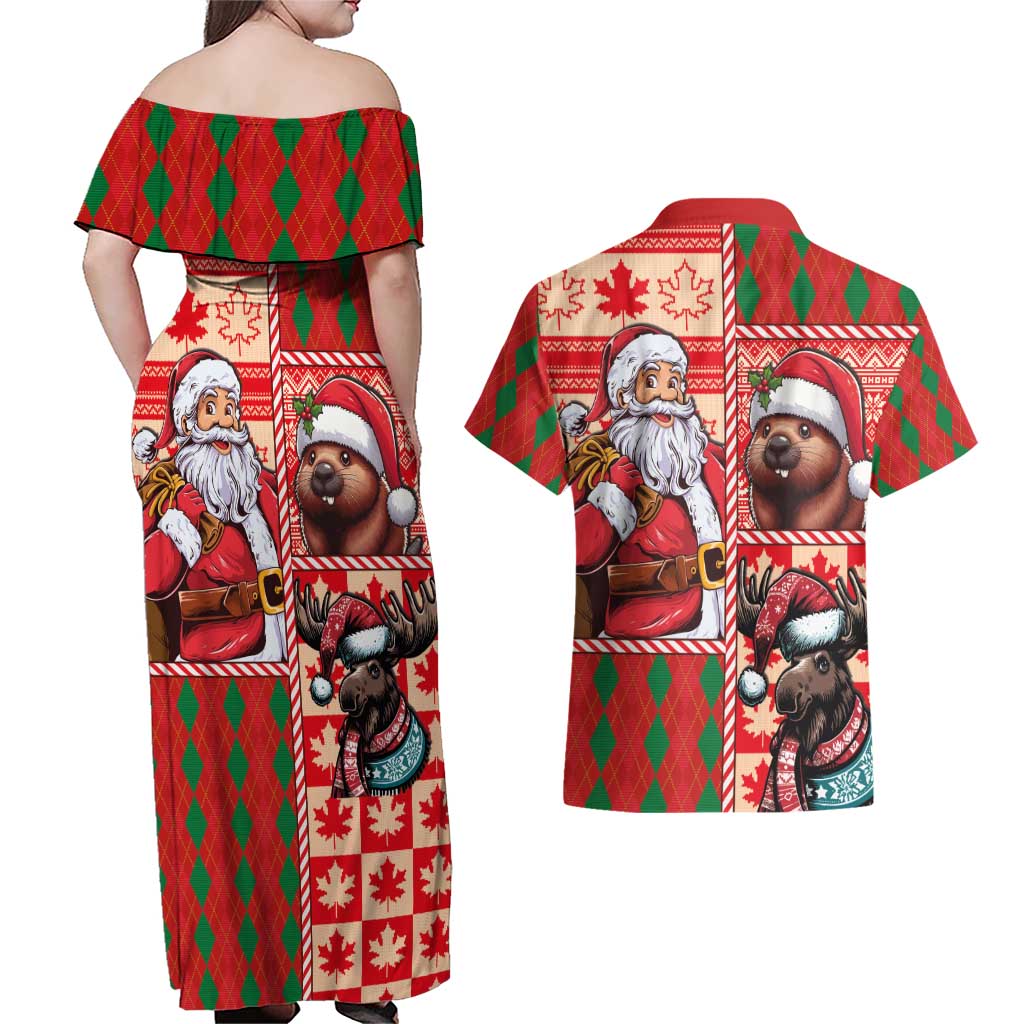 Canadian Christmas Couples Matching Off Shoulder Maxi Dress and Hawaiian Shirt Santa Hoho Holiday - A Beaver and Moose - Wonder Print Shop