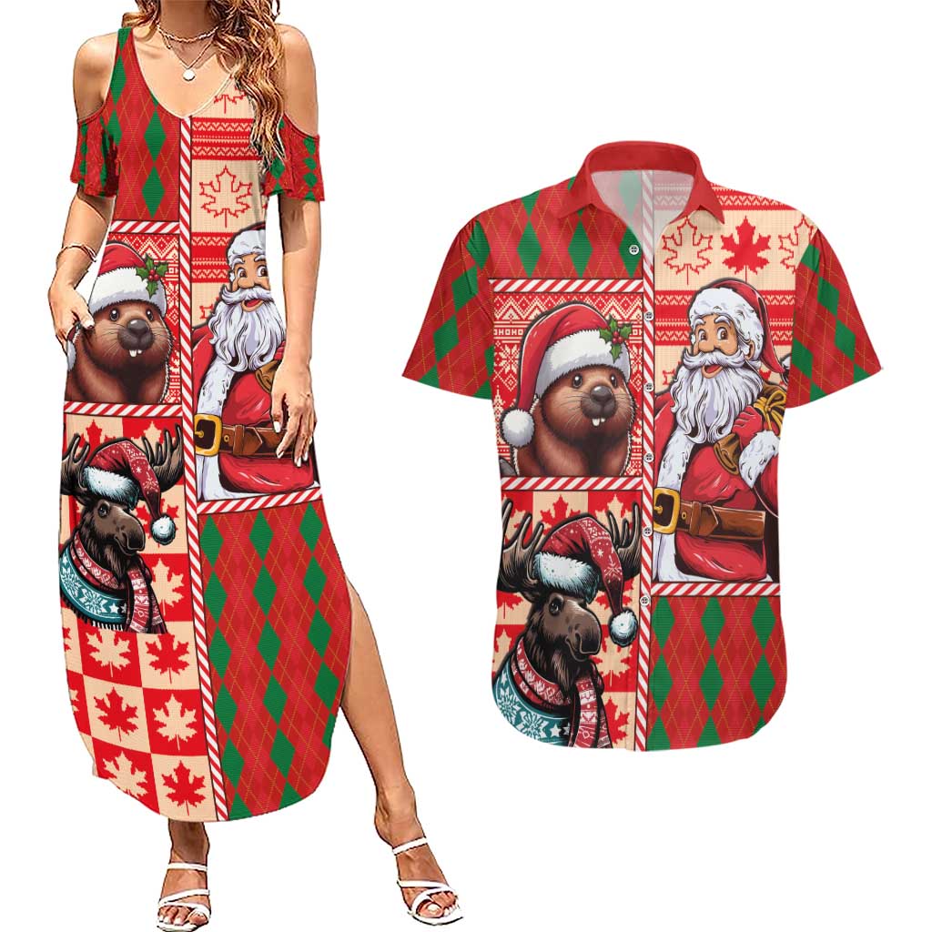 Canadian Christmas Couples Matching Summer Maxi Dress and Hawaiian Shirt Santa Hoho Holiday - A Beaver and Moose - Wonder Print Shop